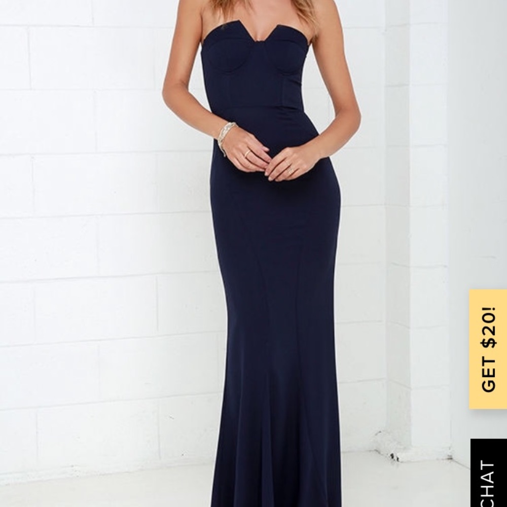 NWOT Lulus Ladylove Navy Blue Strapless Maxi Dress